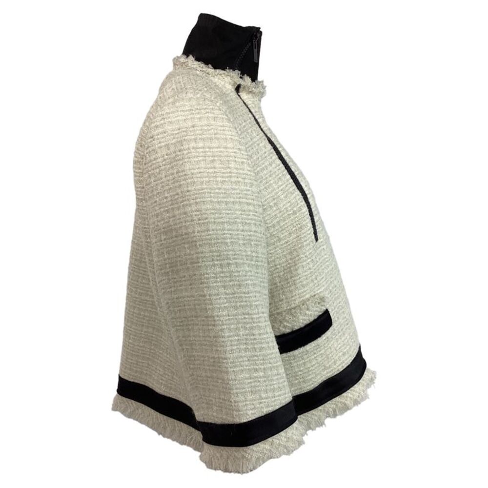 Sacai Double-Zipped Tweed Jacket In White Wool View 2